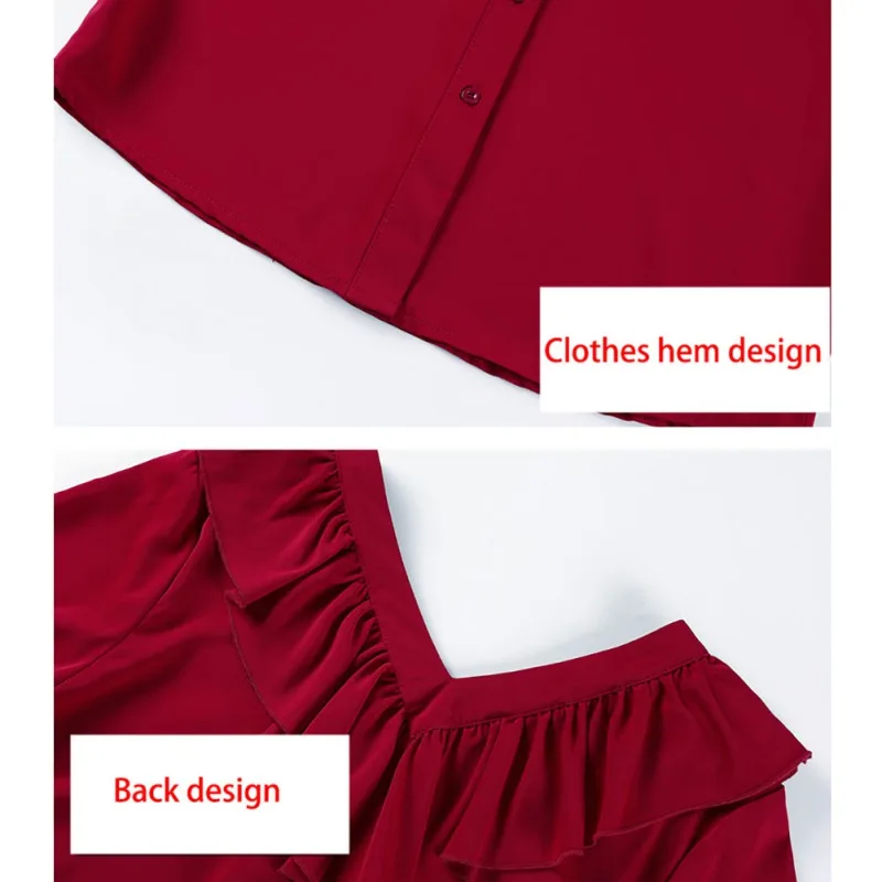 

Hot Sale Women Retro Temperament V Collar Shirt Solid Color Ruffled Chiffon Shirt Long Sleeve Casual Tops 2XL