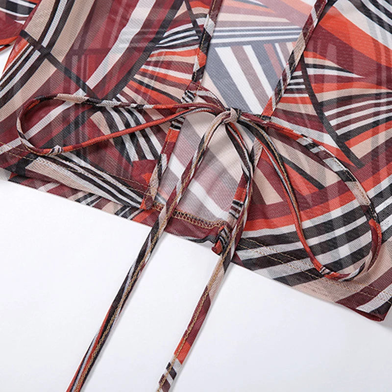 Соблазнительная сетчатая прозрачная одежда из 2 предметов короткий топ с длинным