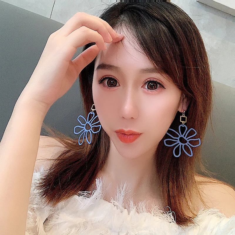 Серьги с большим цветком модные ювелирные изделия голубым покрытием 2020 Новые