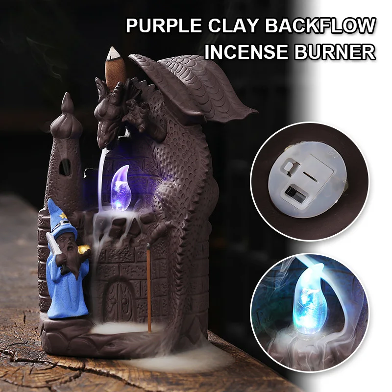 

Dragons and Wizard Backflow Incense Burners Holder Aromatherapy Ornament Craftwork Figurine For Home Decor S7