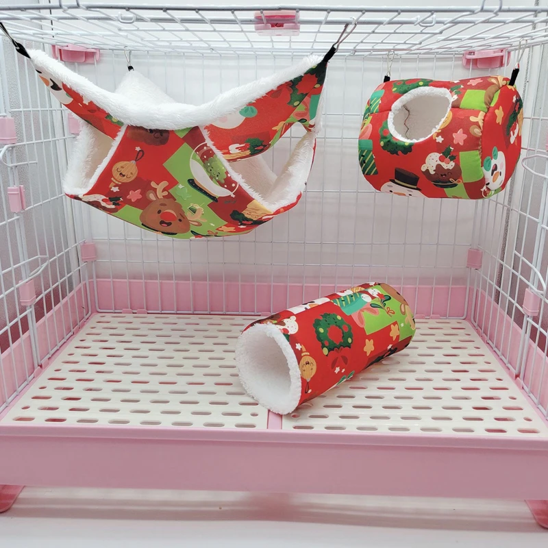 

Christmas Series Pet Tunnel Easy-hanging Lovely Comfortable Warm Pet Hamster Hammock Tunnel Kit for Guinea Pig