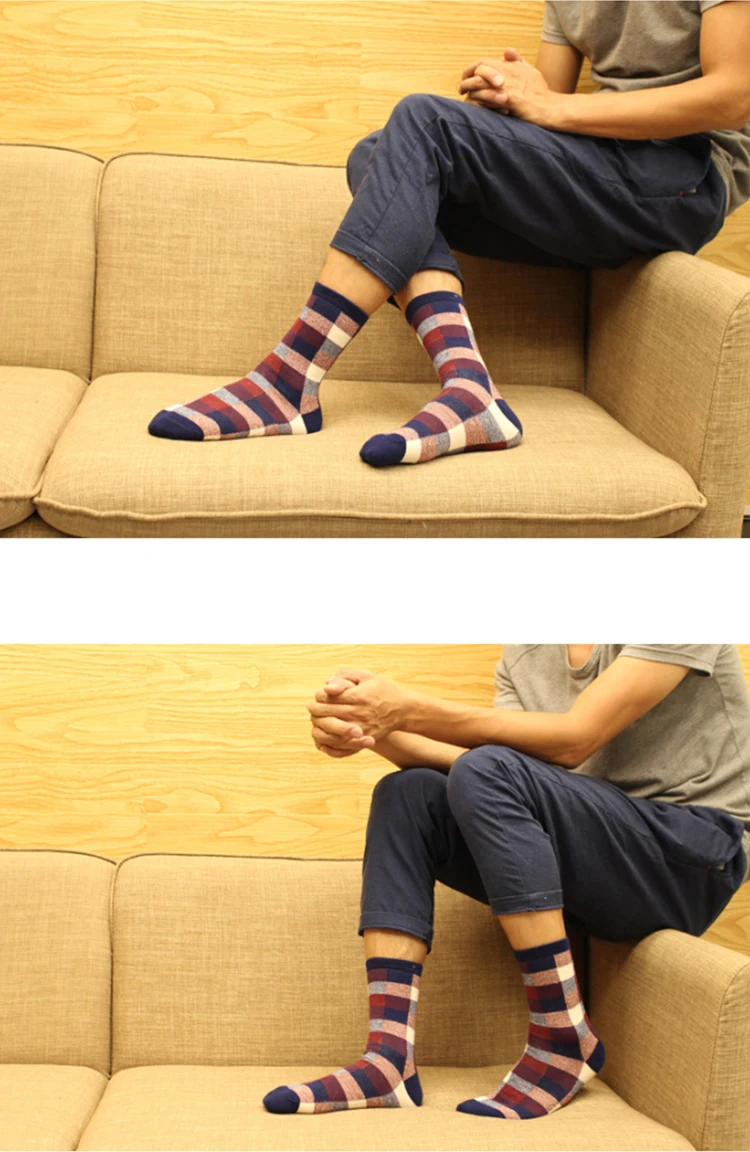 

Hot Sale Colored Grid Full Cotton Wholesale Wool Crew Socks Men Warm