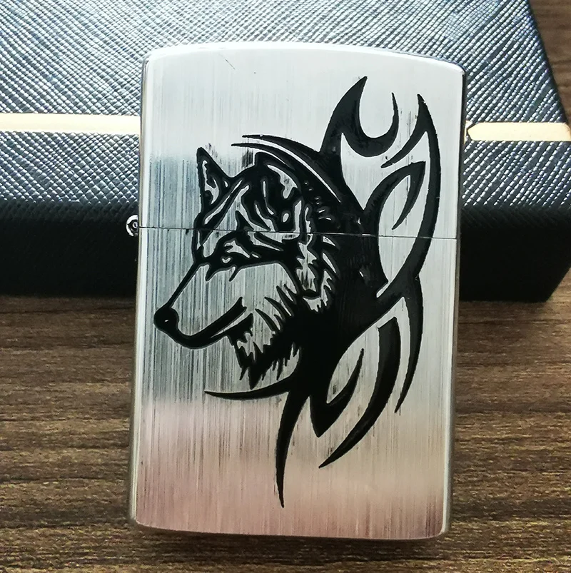 Zorro керосиновая Зажигалка из чистой меди гравировка волка винтажная серебряная