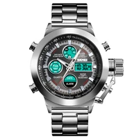 skmei dual display men digital watch luminours waterproof stainless steel large dial luxury sport wrist watch reloj hombre1515