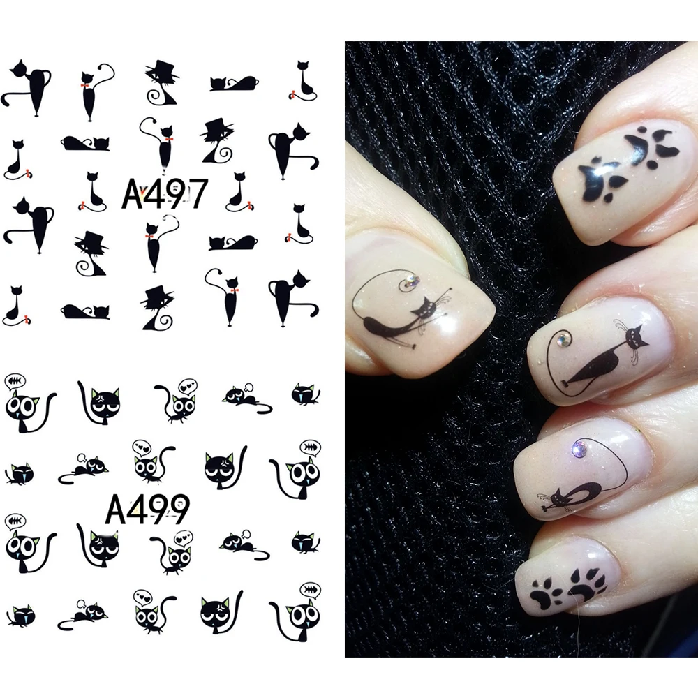 Наклейки для ногтей черные котики наклейки на ногти кот коты с рисунком кота