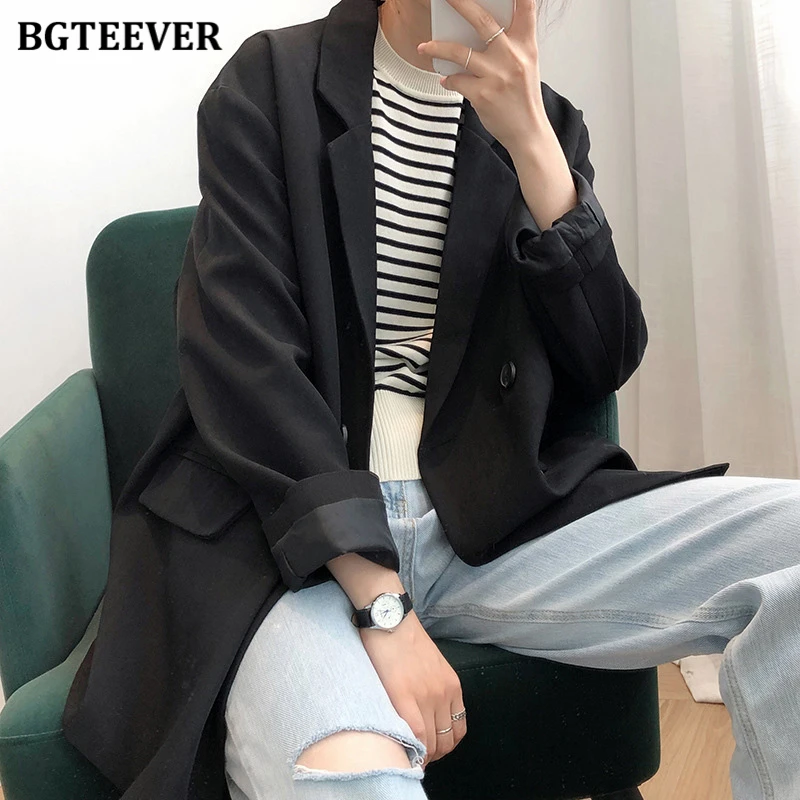 Пиджак BGTEEVER женский с карманами элегантный двубортный пиджак свободного кроя