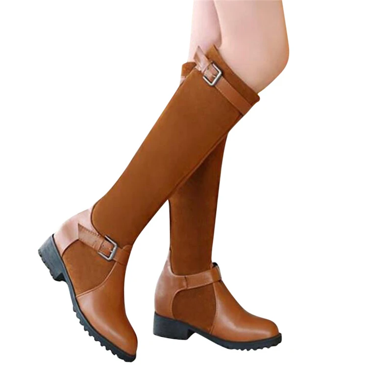 Женские теплые ботинки на квадратном каблуке Повседневные высокие сапоги до