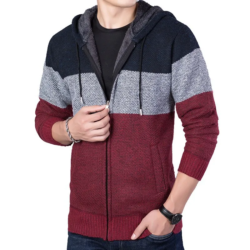 

Sweater jacket Men Sweater Mens New Coat hooded jacket men's Korean casual Plush thickened jacket knitted zipper warm Men 2021