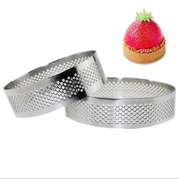 

10 Pcs Circular Stainless Steel Tart Ring Tower Pie Cake Mould Baking Tools Perforated Cake Mousse Ring,8cm