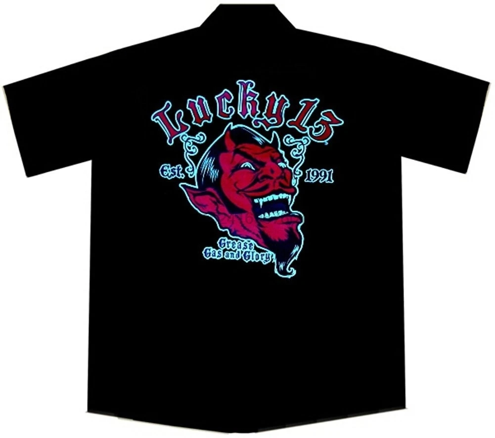 Hot Rod Car Work Shirt Gas Glory Lucky 