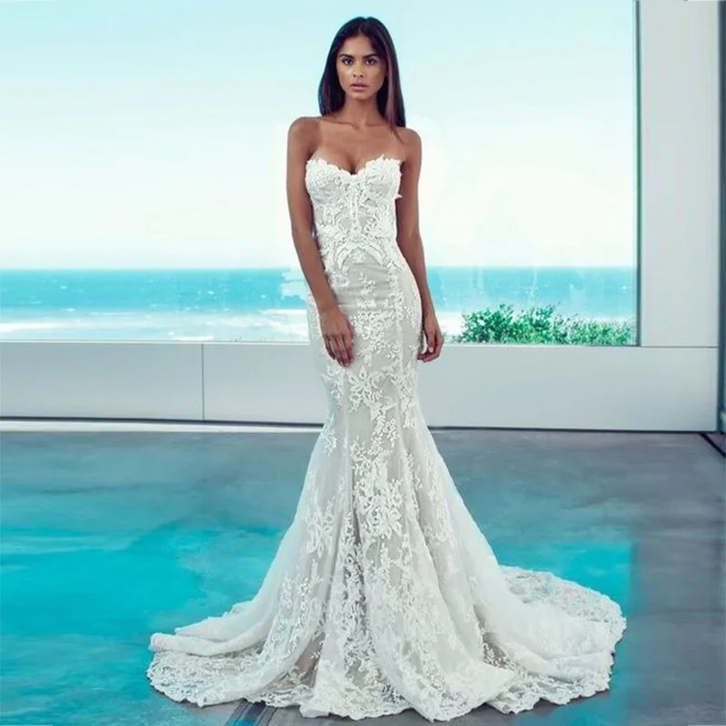 

New Dress Sexy Strapless Lace Dress Long Dress Formal sexy dress elegant Formal Evening wedding dress tulle