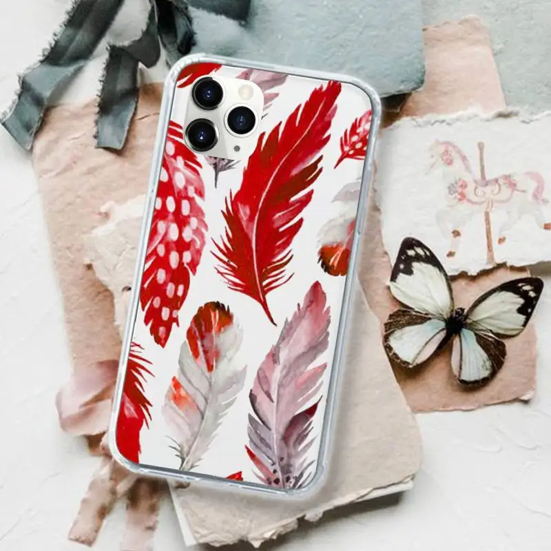 

Fashion Feather Phone Case Transparent for iPhone 11 12 mini pro XS MAX 8 7 6 6S Plus X 5S SE 2020 XR