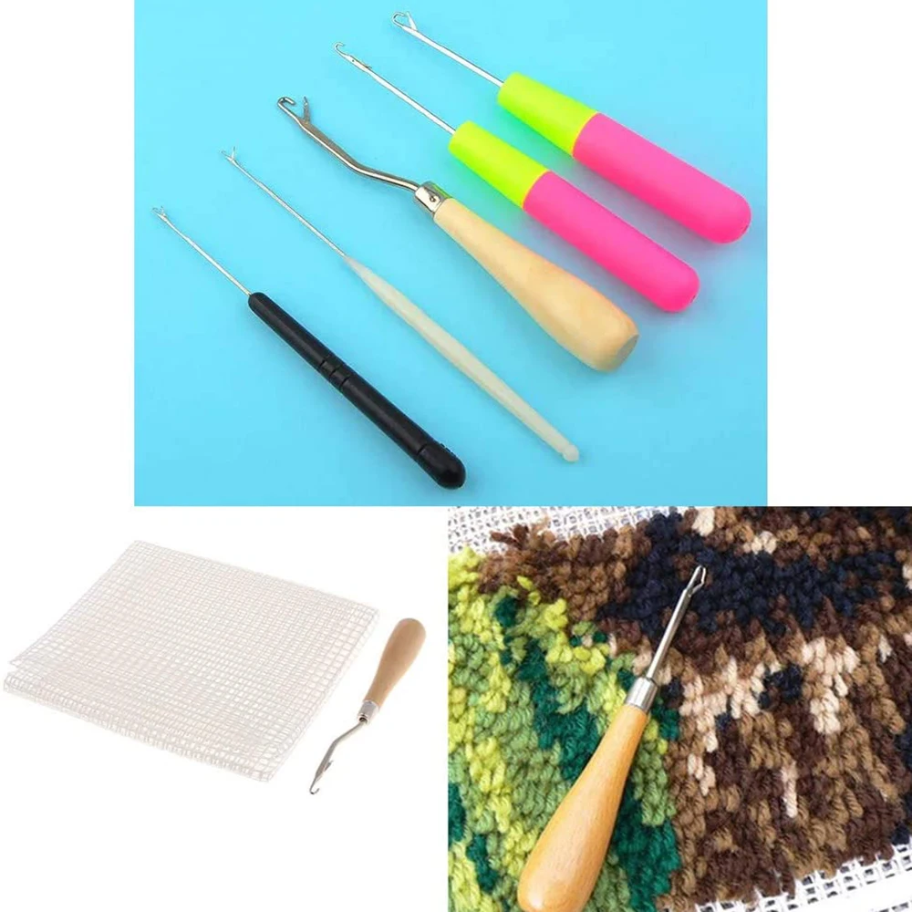 Набор из 5 крючков для вязания ковров разных размеров с изогнутой застежкой для рукоделия и шитья.