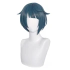 Парик для косплея Genshin Impact Xingqiu, 30 см, короткие, серые, синие, термостойкие синтетические волосы, парики для косплея из аниме Xing Qiu + шапочка для парика