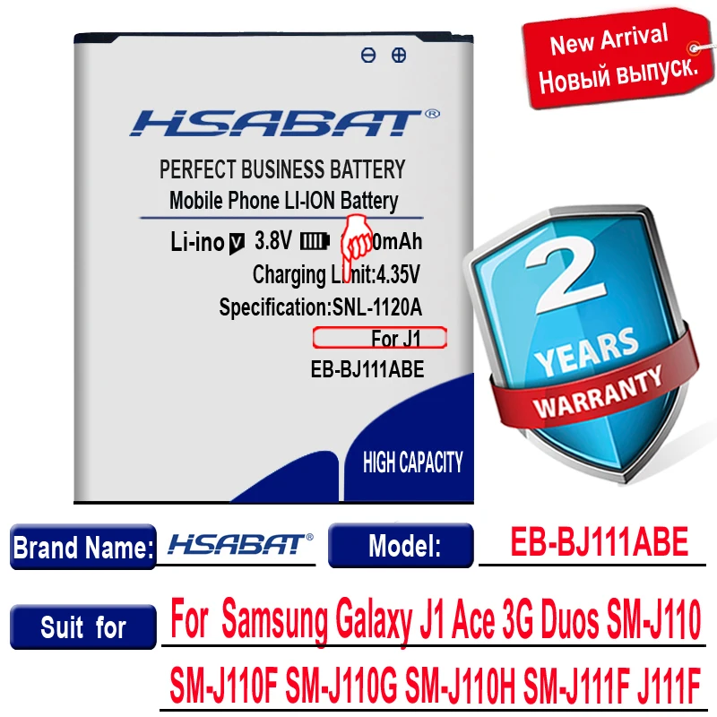 HSABAT 100% новый 3000 мАч EB BJ111ABE аккумулятор для Samsung Galaxy J1 Ace 3G Duos J111F SM J110 J110F J110G J110H|battery