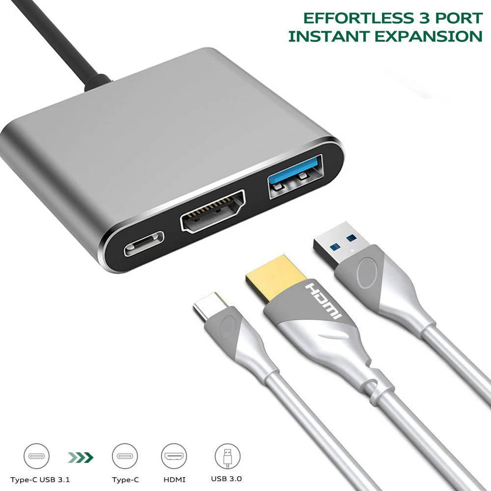4K 3 в 1 портативный конвертер адаптер USB-концентратор Алюминиевый USB 3.0 Type-C к HDMI/USB