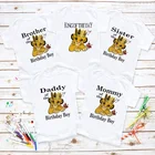 Одинаковые Семейные наряды на день рождения, Детская футболка с мультяшным рисунком короля льва, забавный вечерние ничный подарок для мальчика, одежда для отца, матери