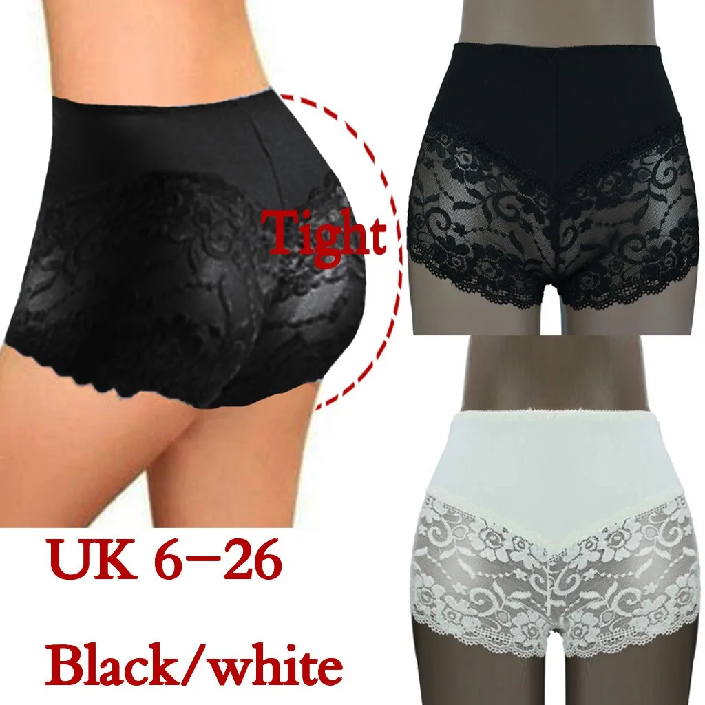 Высокая Талия Кружева Плюс Размер трусики для женщин Прозрачный блестящий шелк