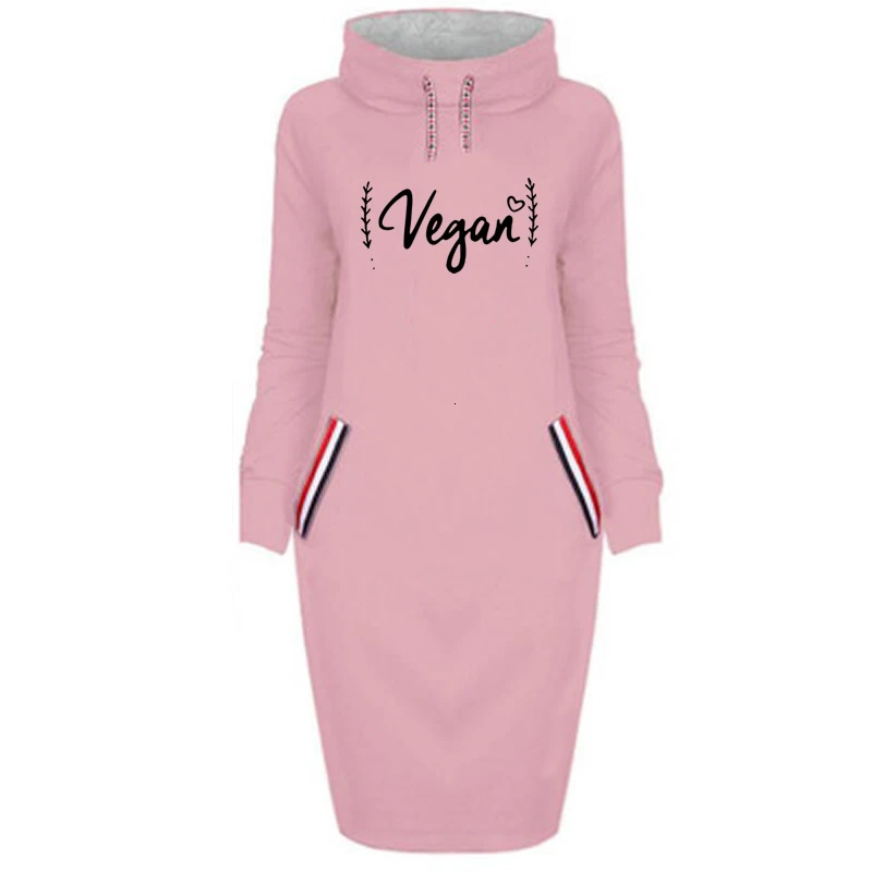 

Hoodies For Women Long High Collar Dress Vegan Letters Print Sweatshirt Femmes Kawaii Hoodies Sweatshirts Cotton Pattern