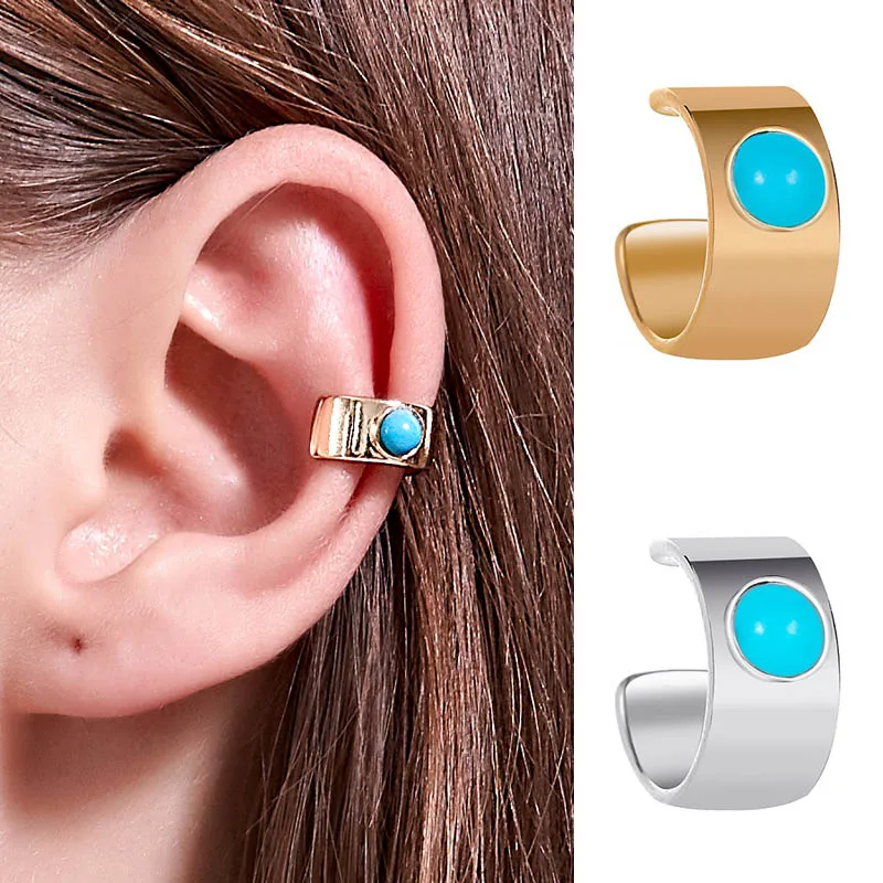 

Geometry Wide Retro U-shape Glossy Surface Golden Silver Plated Copper Ear Cuff Clip Earrings for Women
