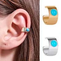 geometry wide retro u shape glossy surface golden silver plated copper ear cuff clip earrings for women