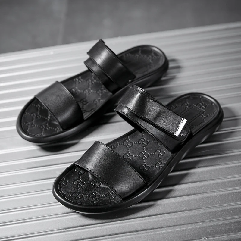 Мужские летние сандалии Пляжные Шлепанцы из натуральной кожи Роскошная дышащая