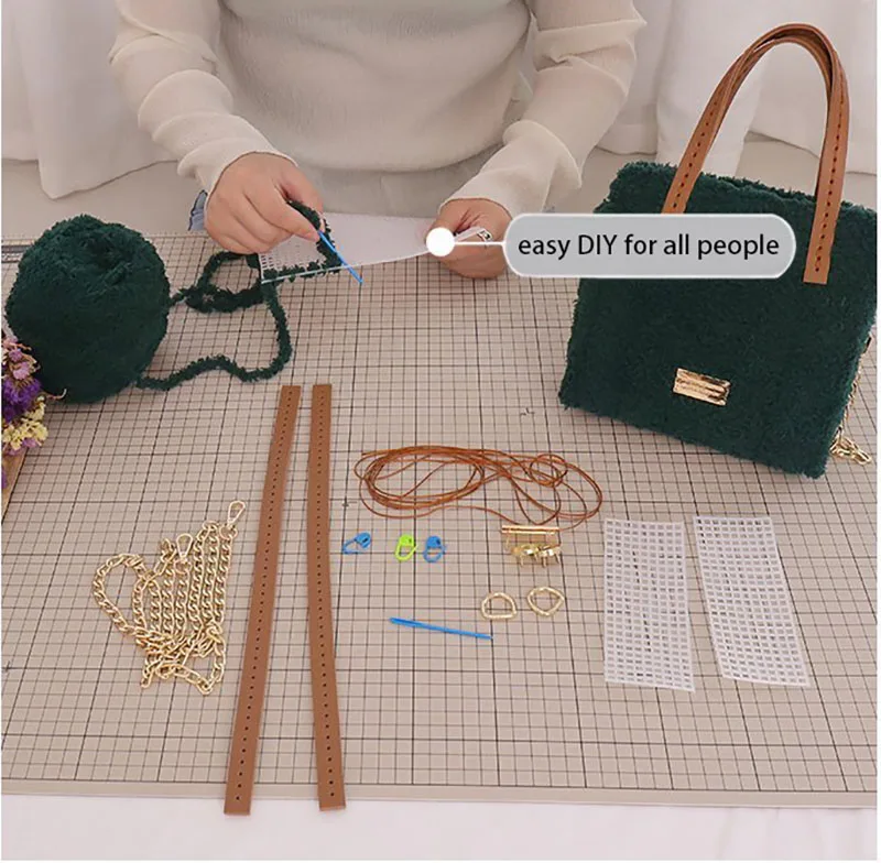 Hand-Knitted Purse Phone Weave Handbag Square Fur Material Set DIY Handmade Bag Shoulder Bags Clutch Weave Bag Girlfriend Gifts