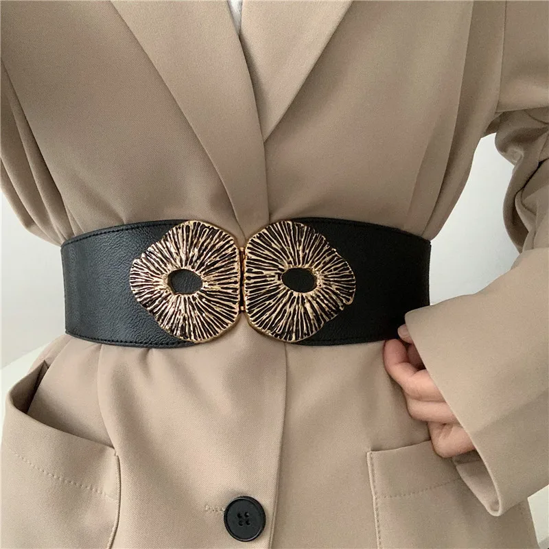

Women's Runway Fashion Elastic PU Leather Cummerbunds Female Dress Corsets Waistband Belts Decoration Wide Belt R879