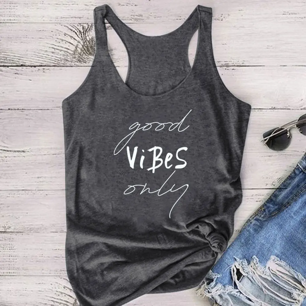 

Майка женская с принтом «Good Vibes Only», жилет без рукавов, хлопковая майка в стиле Харадзюку, лето 2021