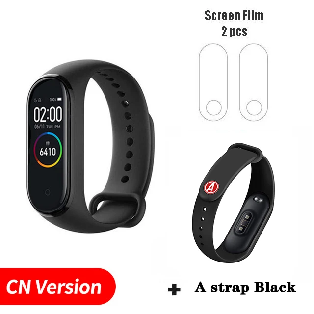 Xiaomi Band 4 Смарт Miband 4 браслет сердечного ритма фитнес цветной экран Bluetooth 5,0 глобальная версия Мстители Лига - Цвет: CN A Black Strap