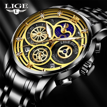 2021 LIGE New Hollow Men Watches Stainless Steel Waterproof Sport Wrist Watch For Men Quartz Clock Male Relogio Masculino+Box-36717