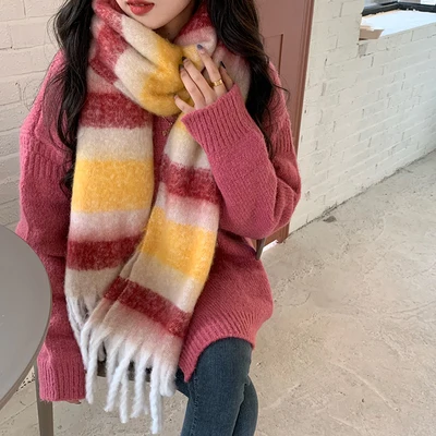 

4colors 2020 winter korean style rainbow wool scarf for women warm Pashmina Wrap Shawls and Scarves womens (C08068)