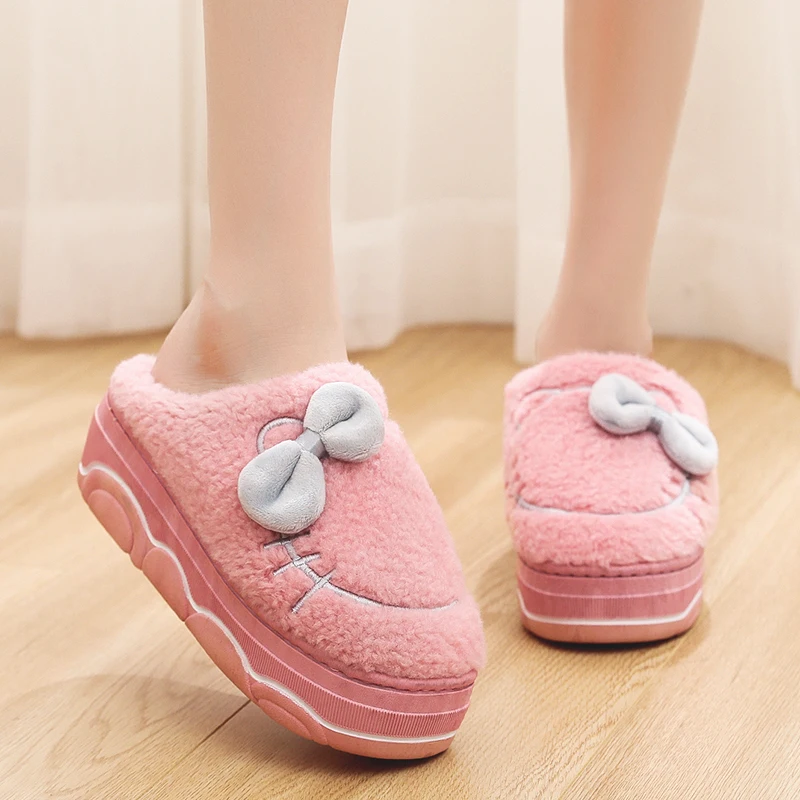 Классические женские меховые тапочки с рисунком кота зимние теплые на высоком