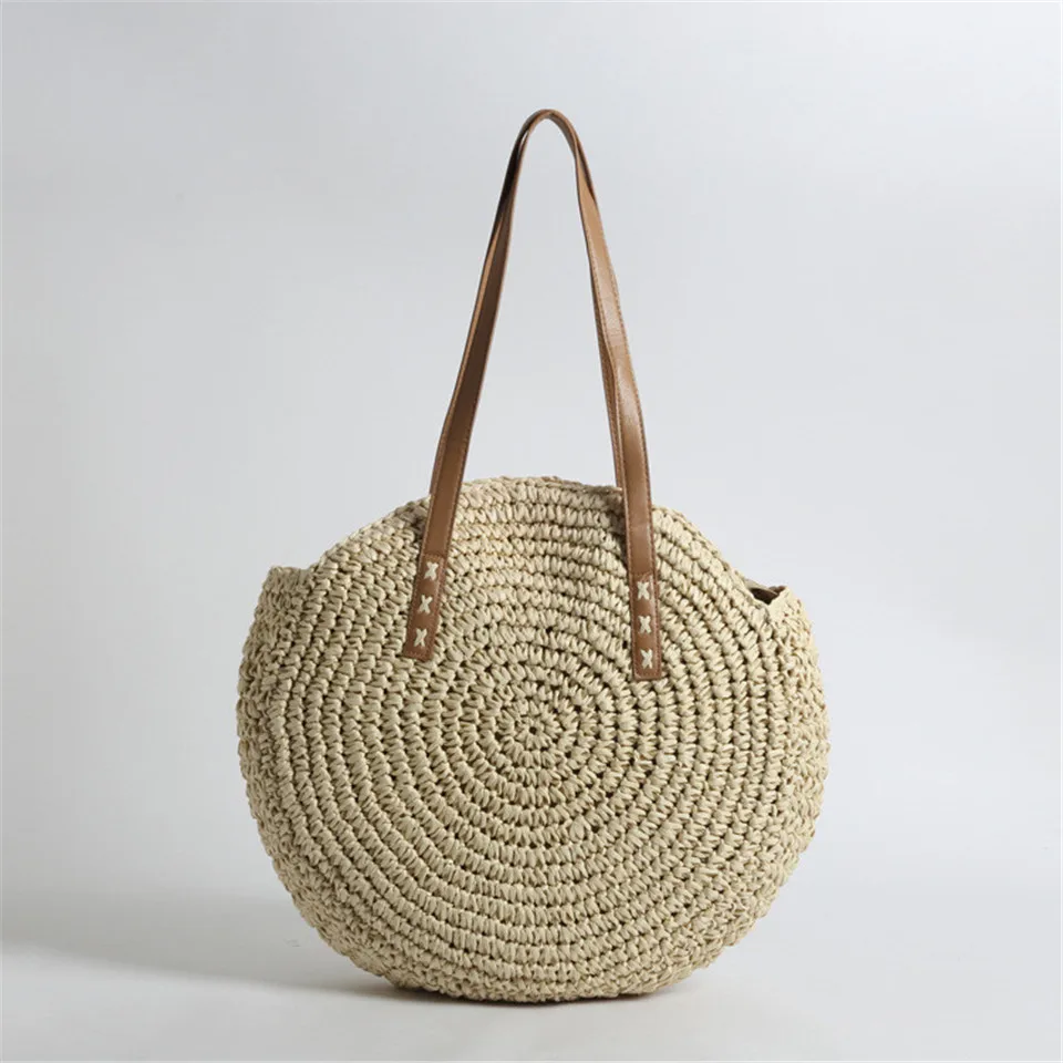 1cream-coloured REALPERKY женские летние круглые соломенные сумки женские ручные тканые круглые пляжные сумки из ротанга Женская богемная сумочка в стиле Бали через плечо - Цвет: 1cream-coloured