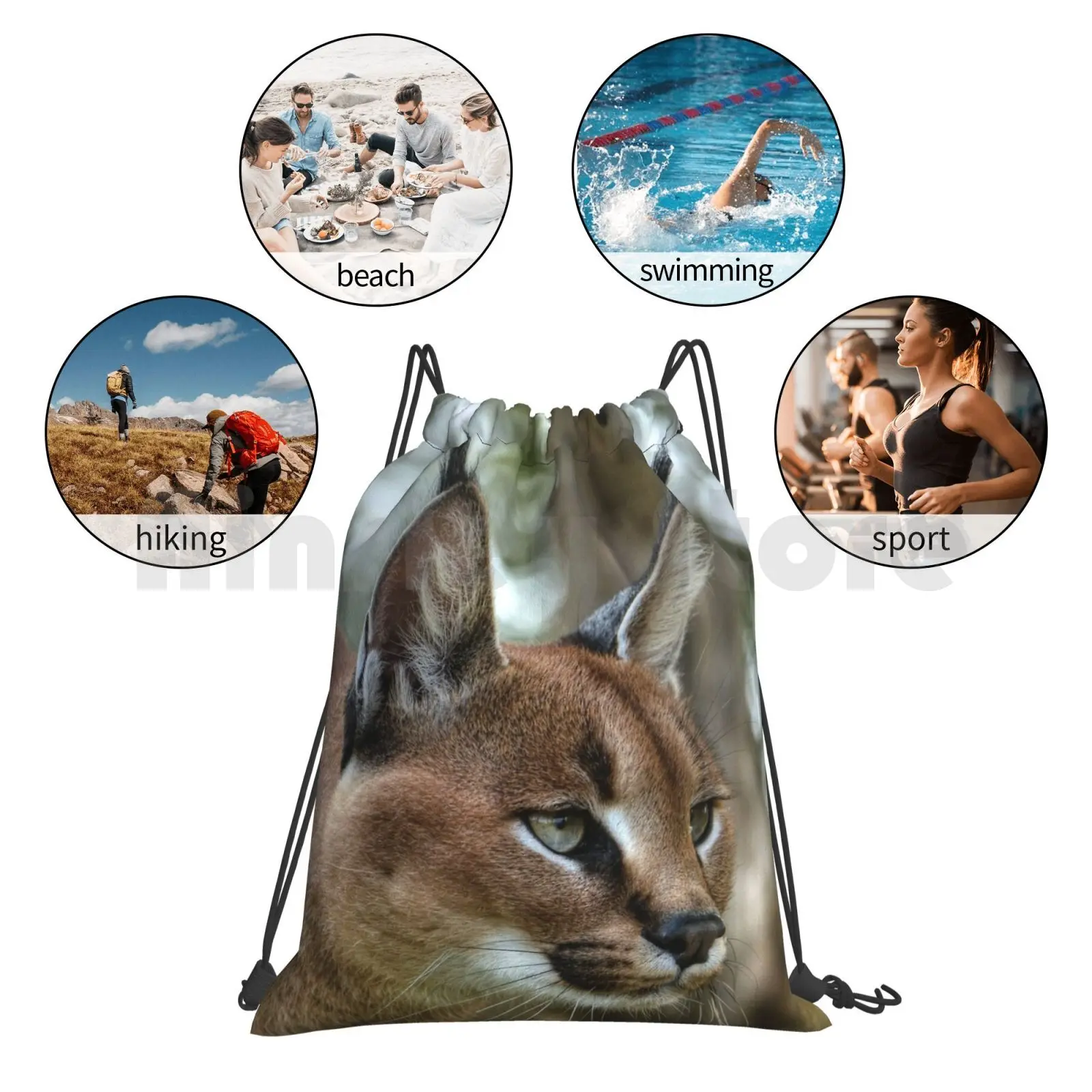 

Caracal ( Colour Version ) Backpack Drawstring Bags Gym Bag Waterproof Caracal Cats Animals Wildlife Heritage Foundation