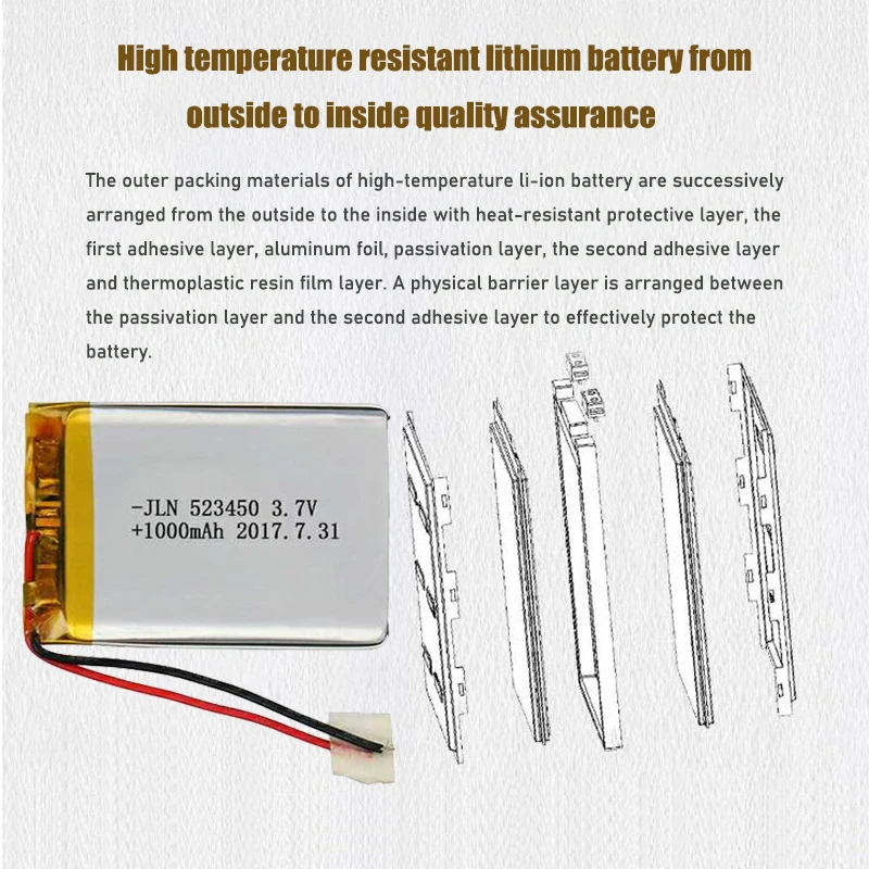 3 7v 1000mah 523450 polymer lithium rechargeable battery li ion battery for smart phone dvd mp3 mp4 led lamp free global shipping