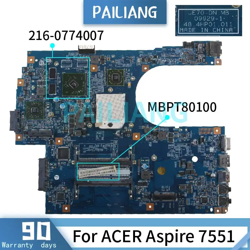 Материнская плата PAILIANG для ноутбука ACER Aspire 7551 материнская MBPT80100 09929-1 216-0774007 DDR3 |