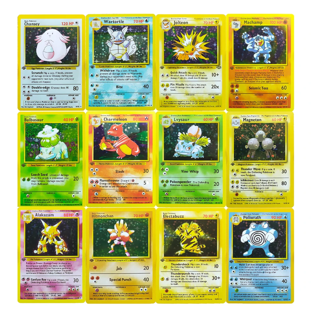 

12 шт. Покемон флэш Kaarten1996 Eerste Editie Charizard blastise Venusaur голографическая игра Покемон Kaarten коллекция Kaarten