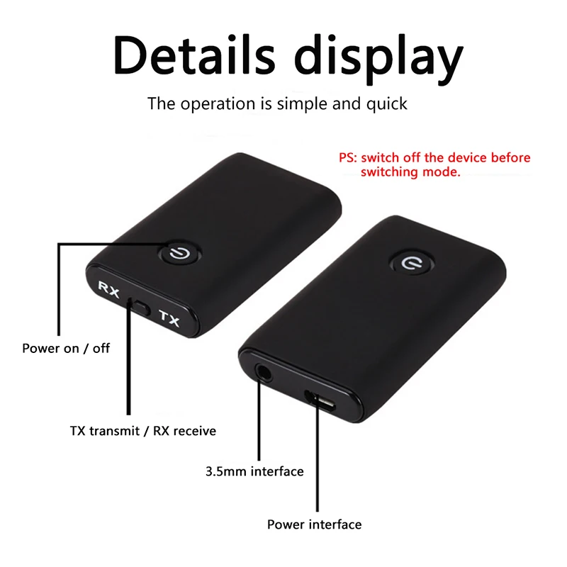 

The New 2IN1 5.0 Bluetooth Adapter Bluetooth Transmitter And Receiver Combo With 300mA Battery For Computer TV Speakers Etc