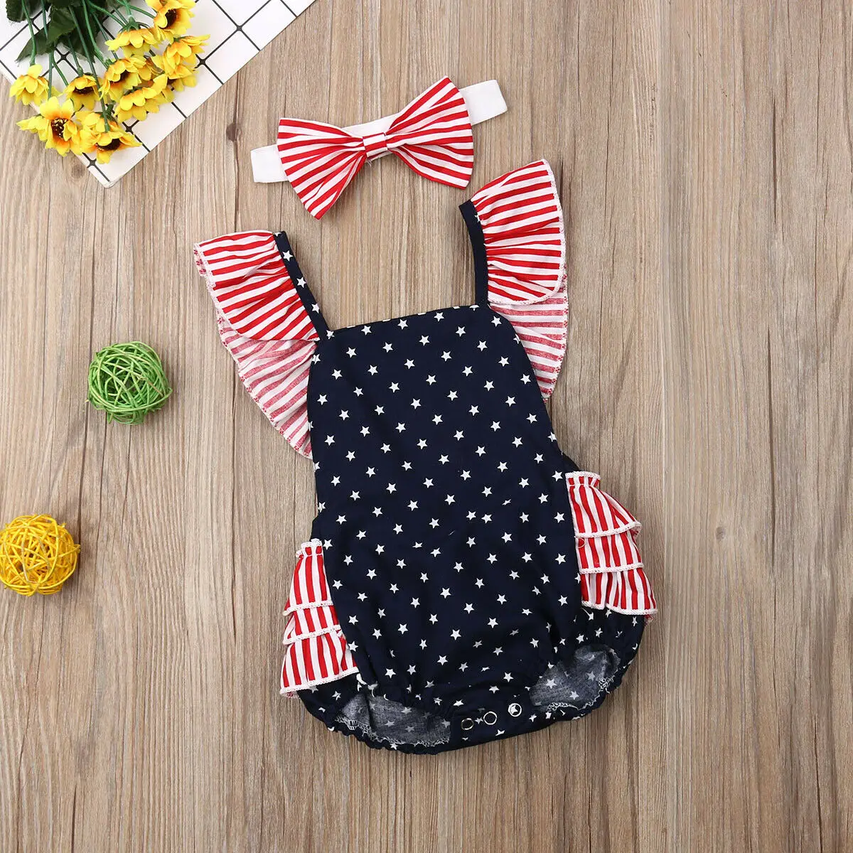 Комбинезон для новорожденных девочек 4 июля комбинезон повязка на голову наряды 0