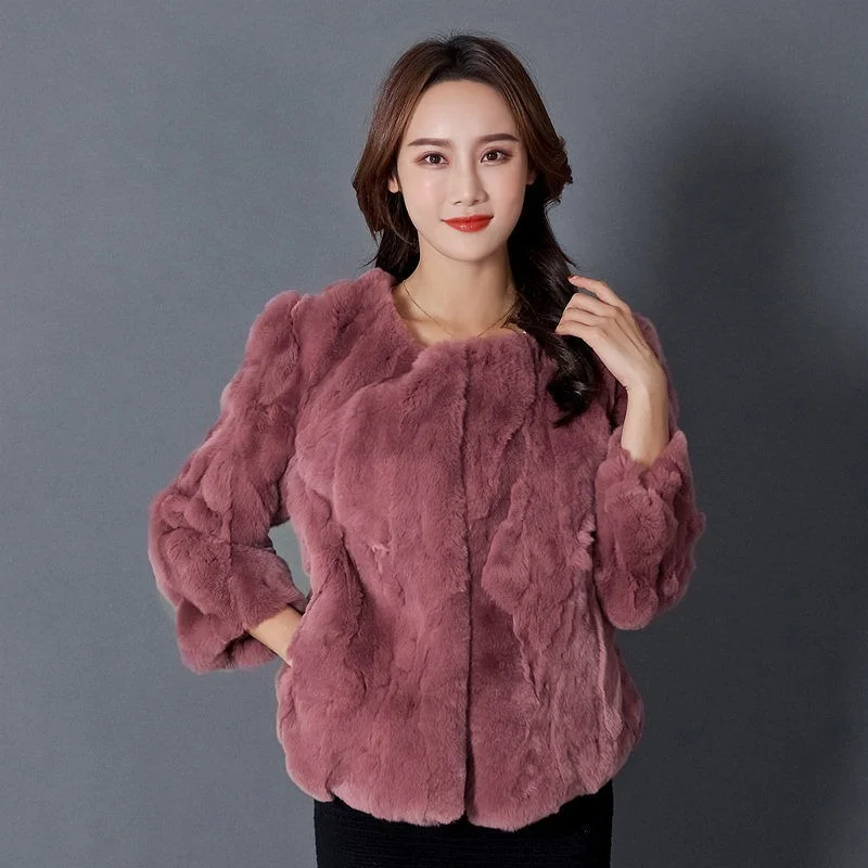 Winter Women High Quality Real Rabbit Fur Coat Luxury Fur Coat Thick Warm OverCoat Short  Female h Coats Y908