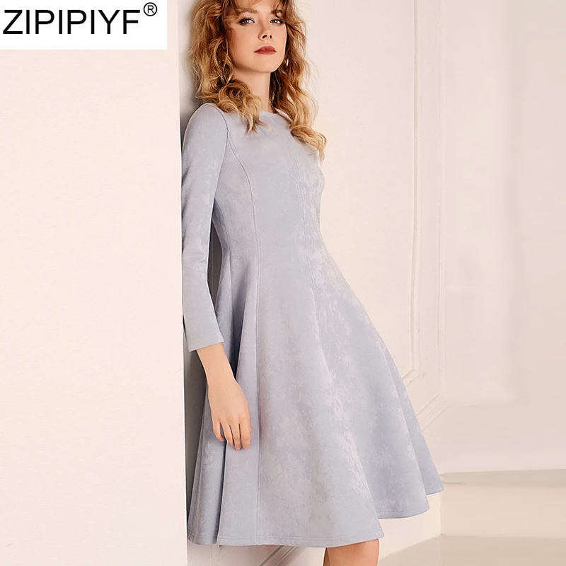 2020 весеннее замшевое тонкое платье до колена с длинным рукавом женские вечерние