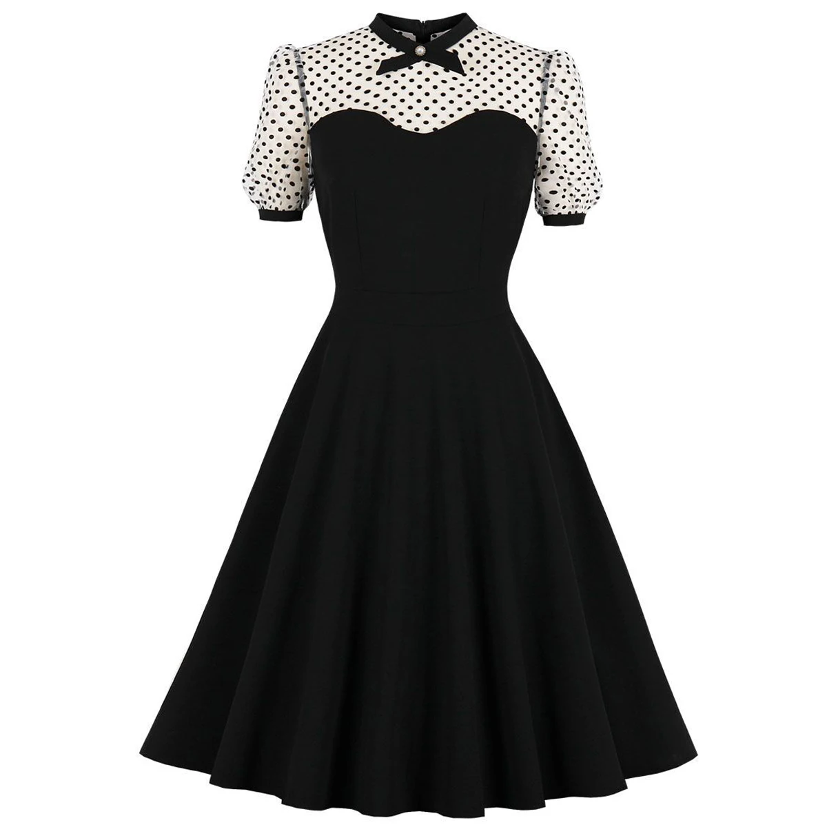 

Хепберн Стиль Ретро размера плюс женские готические платья-туники черные Повседневные Вечерние сетчатые лоскутные платья рокабилли 50s кач...