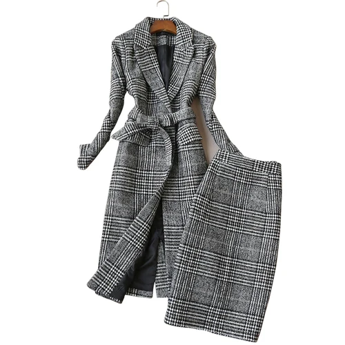 Jacket and skirt Высокое качество, зимние женские костюмы, юбка, набор,, темперамент, тонкая шерсть, длинное женское пальто, куртка, тонкая юбка, юбка, два предмета - Цвет: Jacket and skirt