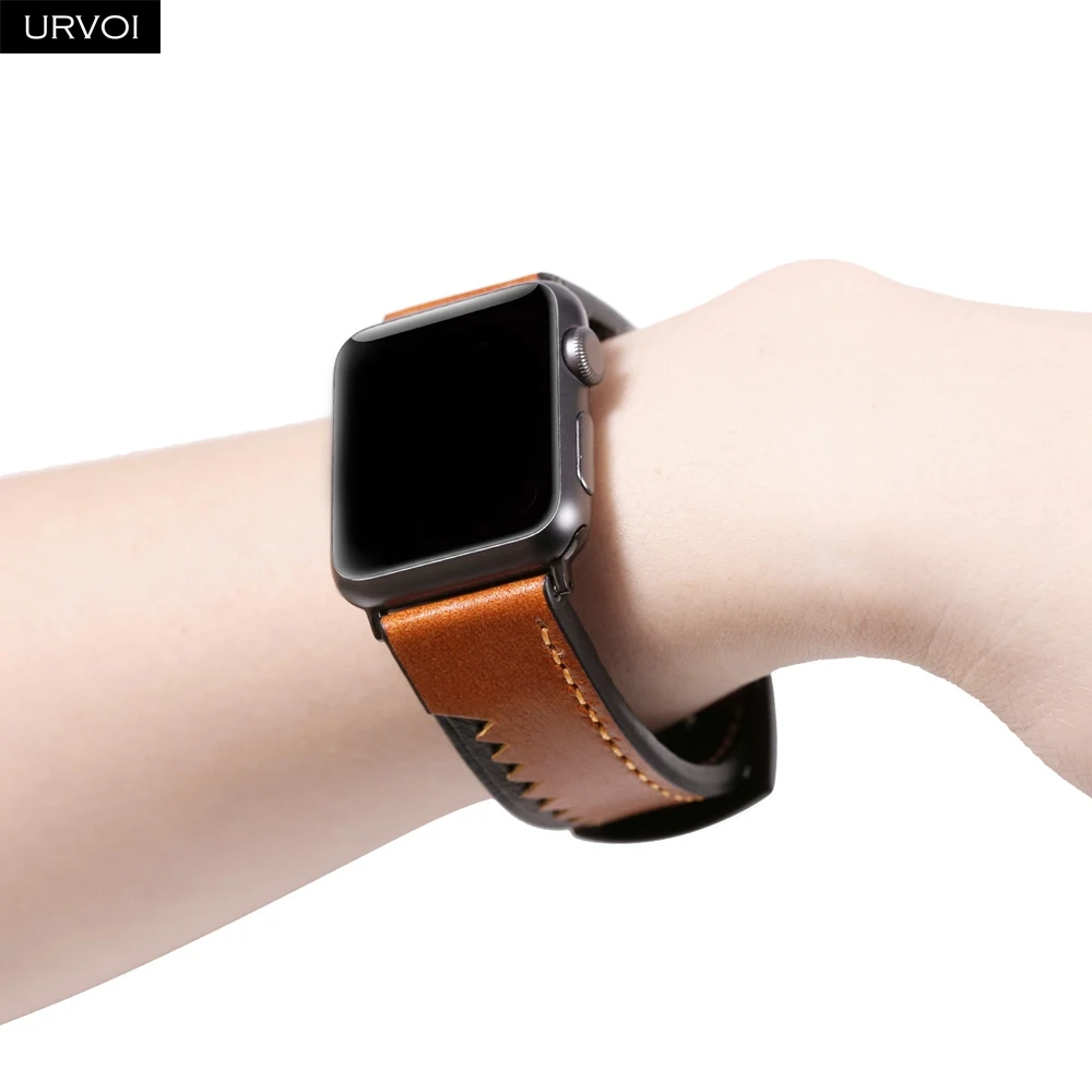 Ремешок URVOI для Apple Watch series 5 4 3 2 1 первый слой пилообразный ретро кожаный ремешок