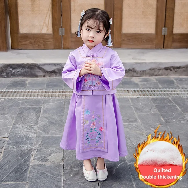 AA0505 Quilted Традиционная китайская Новогодняя одежда для девочек, красный, зеленый, фиолетовый цвет, для детей от 2 до 10 лет, онлайн Hanfu, китайский стиль, хит - Цвет: AA0505 Quilted