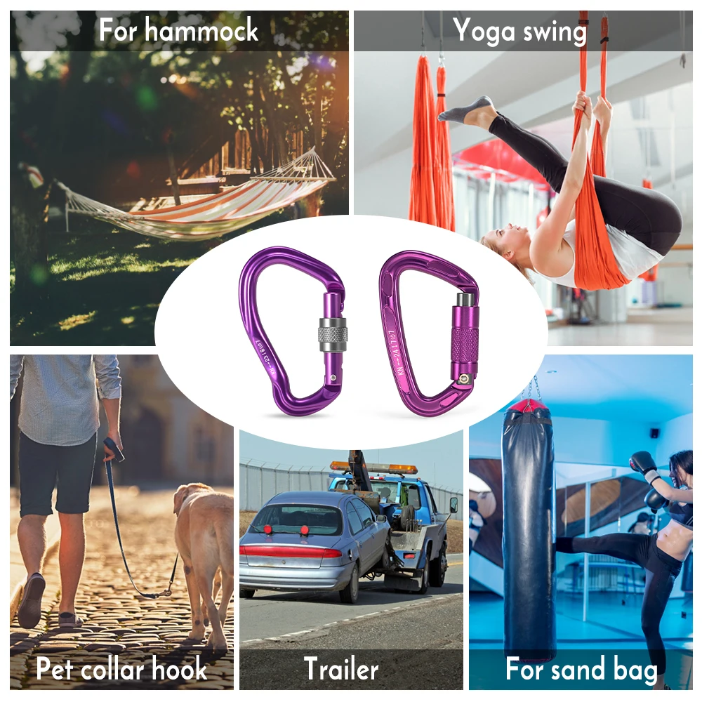 

D Shape Buckle 23KN Twist Gate Carabiner 24KN D-ring Auto Locking Carabiner Screw Gate Keychain Rappelling Camping Equipment