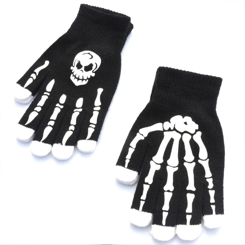 

Halloween Skeleton Gloves Full Finger Knitted Winter Mittens Bone Gloves Novelty Photo Props Stage Party Supplies