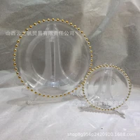 european golden pearl glass plate plated round pearl western food plate salad plate wedding pad plate table accessories