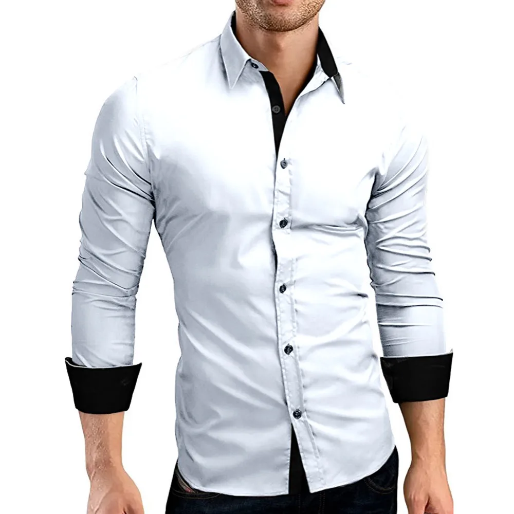 Мужская Повседневная Формальная рубашка однотонная приталенная Классическая с